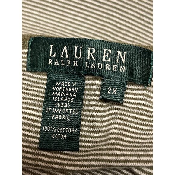 Lauren Ralph Lauren Women's Green Stripe Button Detail Short Sleeve Top Size 2X - Picture 7 of 8